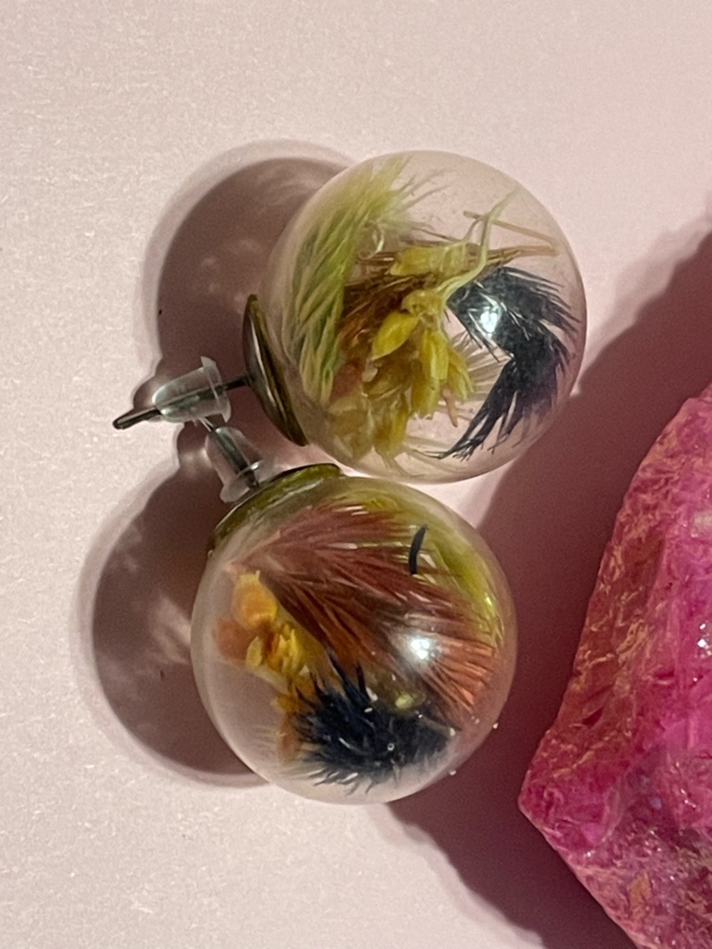 Glass Globe Real Flower Pierced Earrings #9961 - Picture 2 of 3